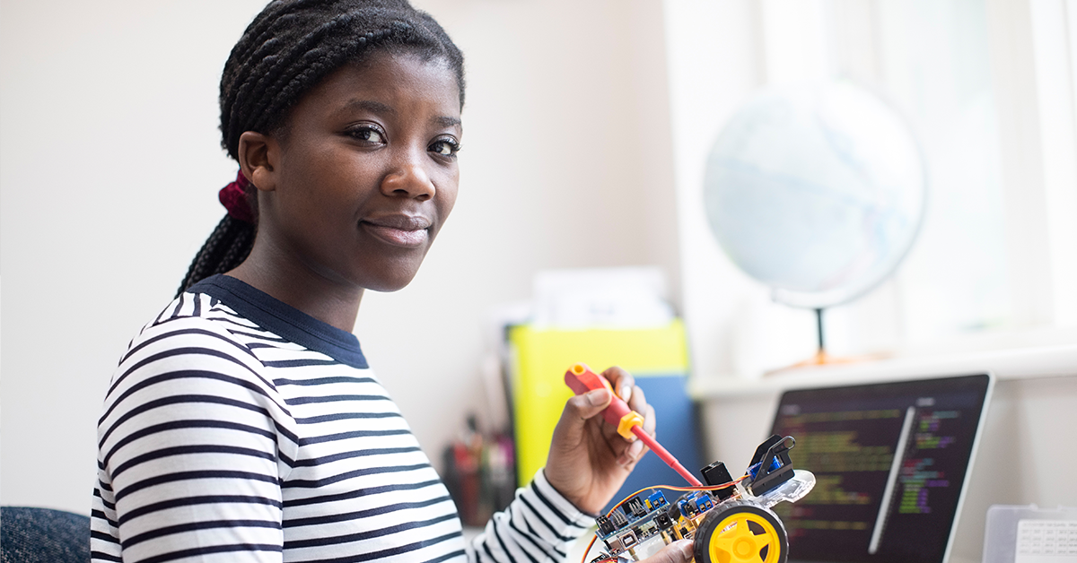 high school girl with robot